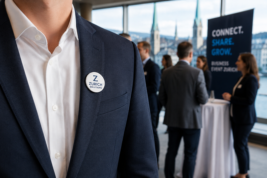 Anstecker für Firmenevent in Zürich – Firmenbuttons professionell gestalten