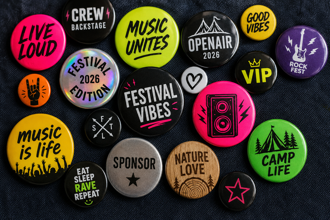 Buttons für Festivals als individuelles Festival-Merchandise in der Schweiz