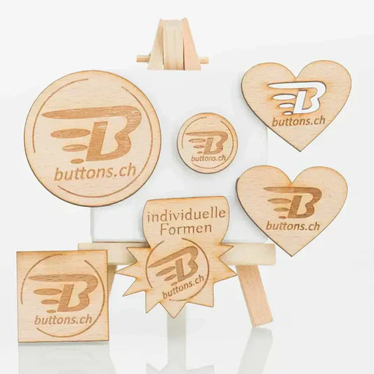 Holz-Anstecker mit eigenem Logo bestellen