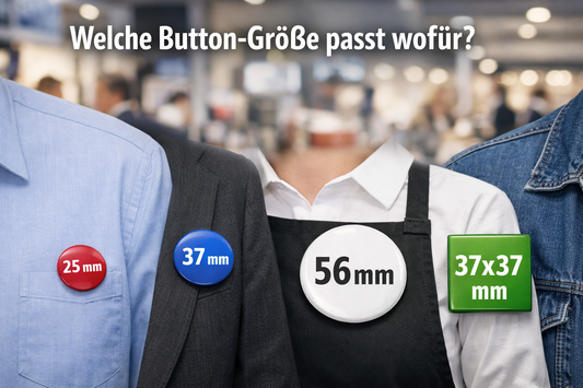 Vergleich verschiedener Button-Größen für Werbung, Events und Unternehmen in der Schweiz 2026