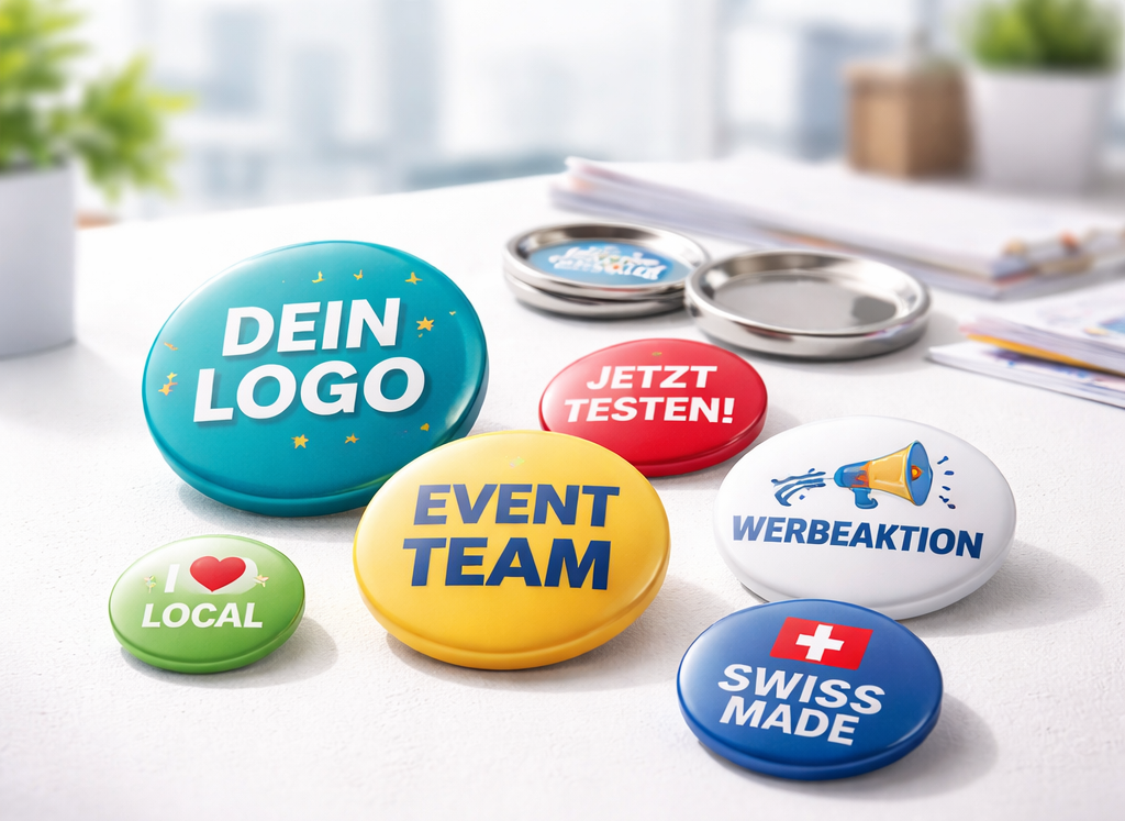 Individuell gestaltete Buttons in der Schweiz bestellen für Firmen, Events und Werbeaktionen