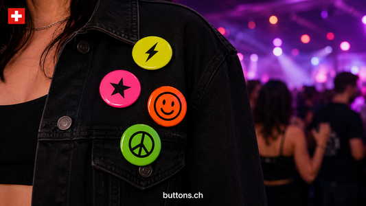 Neon Buttons Schweiz in verschiedenen Signalfarben für Events und Werbung